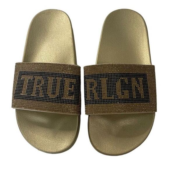 True Religion Shoes - True‎ Religion Womens Rhinestone Jasmin Bling Logo Slides Slip On Sandals Size 9